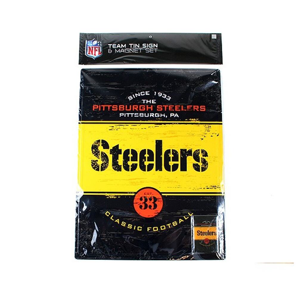 Pittsburgh Steelers 16" by 12" Tin Sign & Magnet NFL Black Team Logo Wall Decor